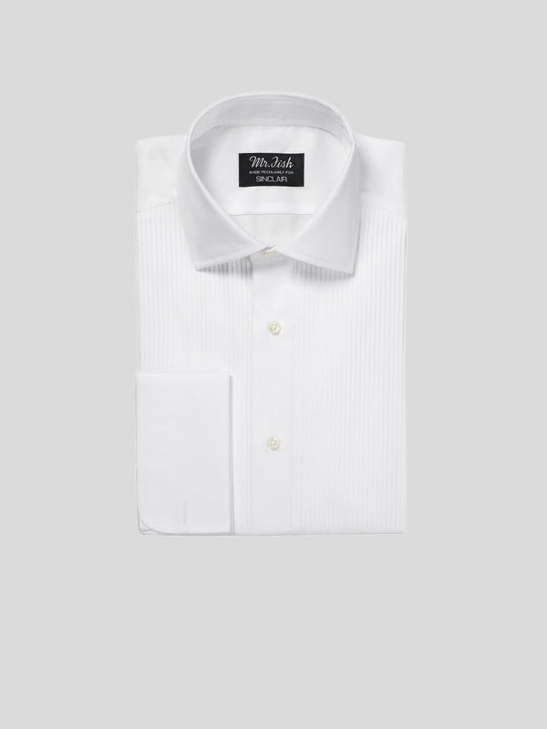 White Double Cuff Pleated Dress Shirt