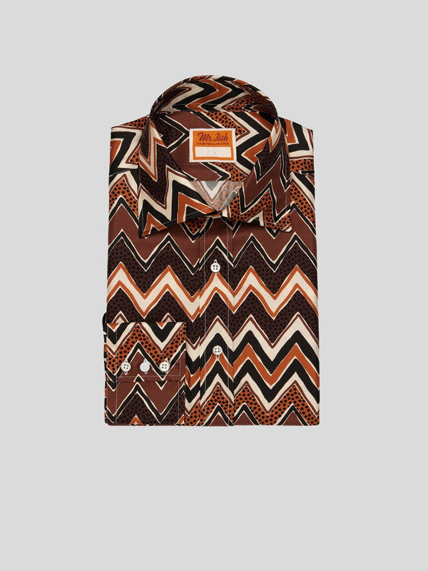 brown zig-zag print silk shirt